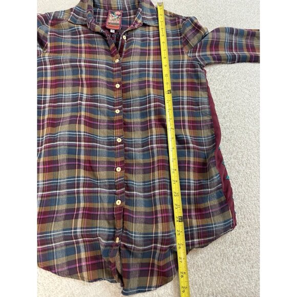 Johnny Was 3J Workshop Lorie Multicolor Plaid Embroidered Button Down Top XS - Picture 6 of 7